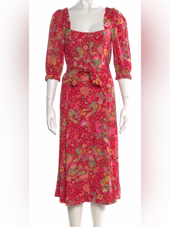 Sezane Dresses & Skirts - Sezane Pink Floral Square-Neck Midi Dress